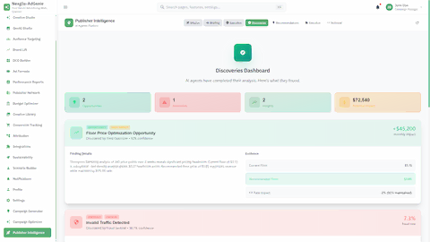Discoveries Dashboard - AI-identified revenue opportunities and fraud detection findings