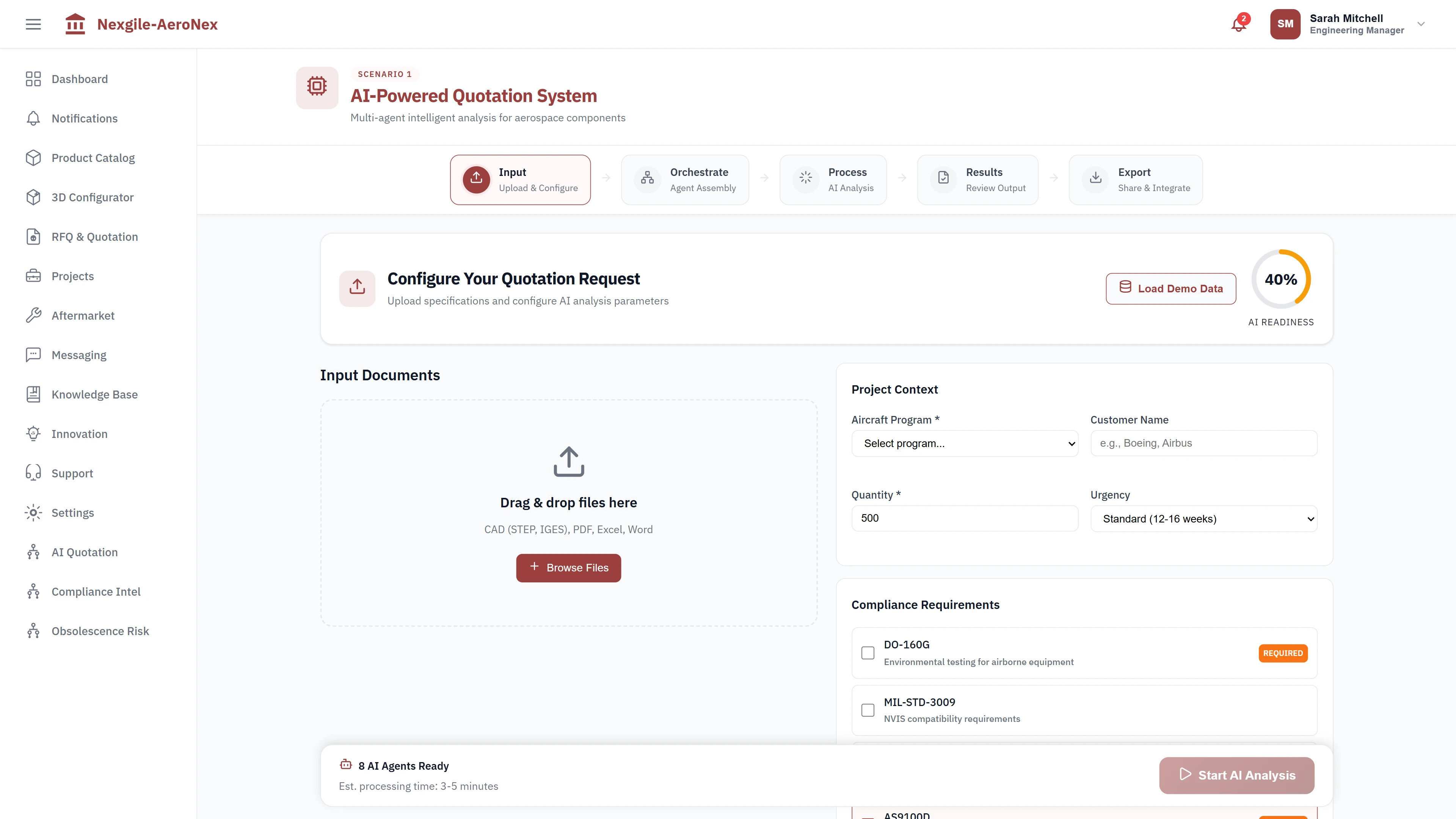 Input Hub - Upload CAD files, PDFs, and specifications for quotation analysis