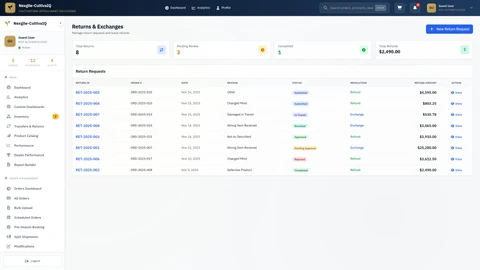 Order Returns Management - View and process return requests with detailed order information