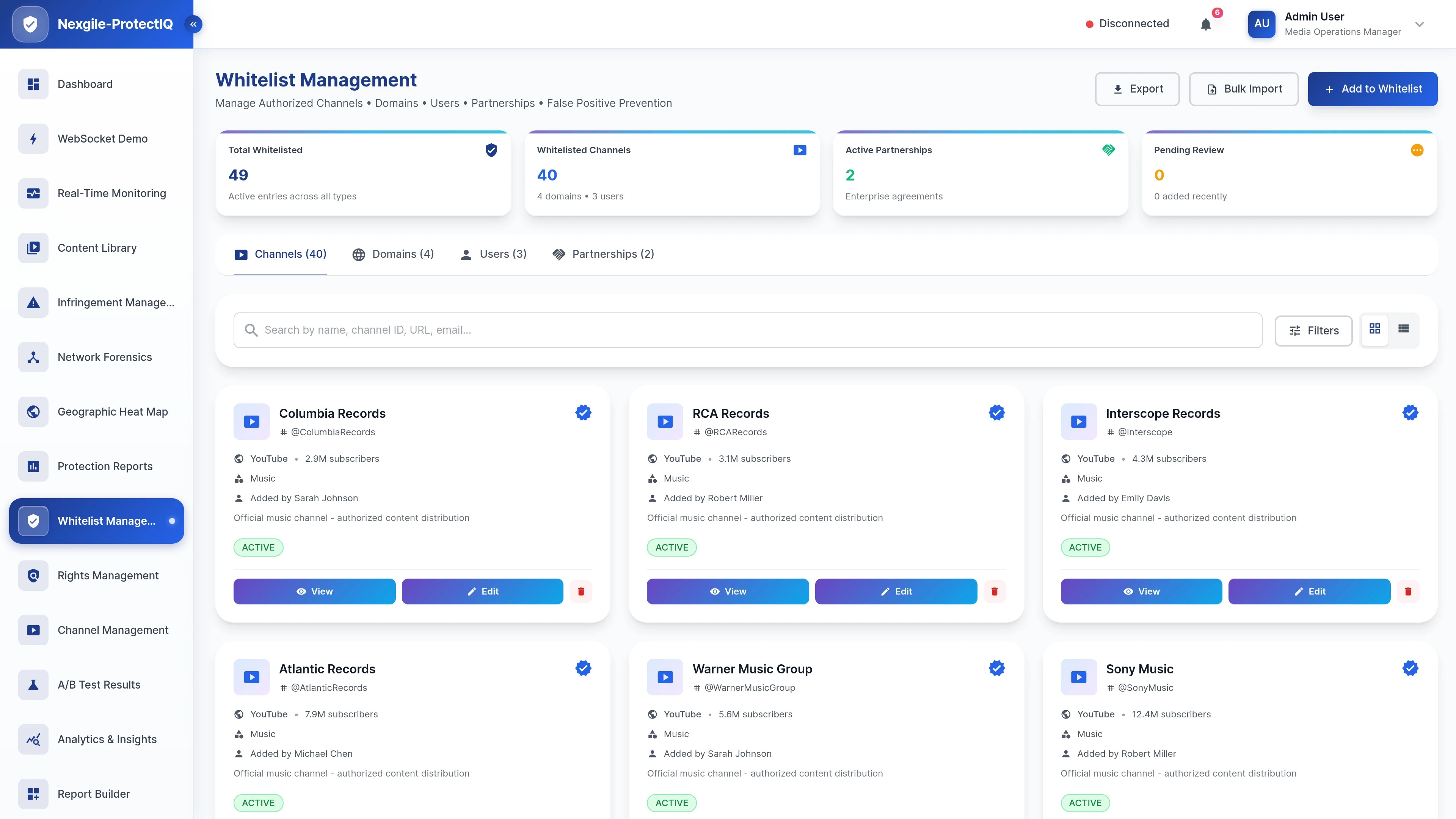 white-list Management Interface