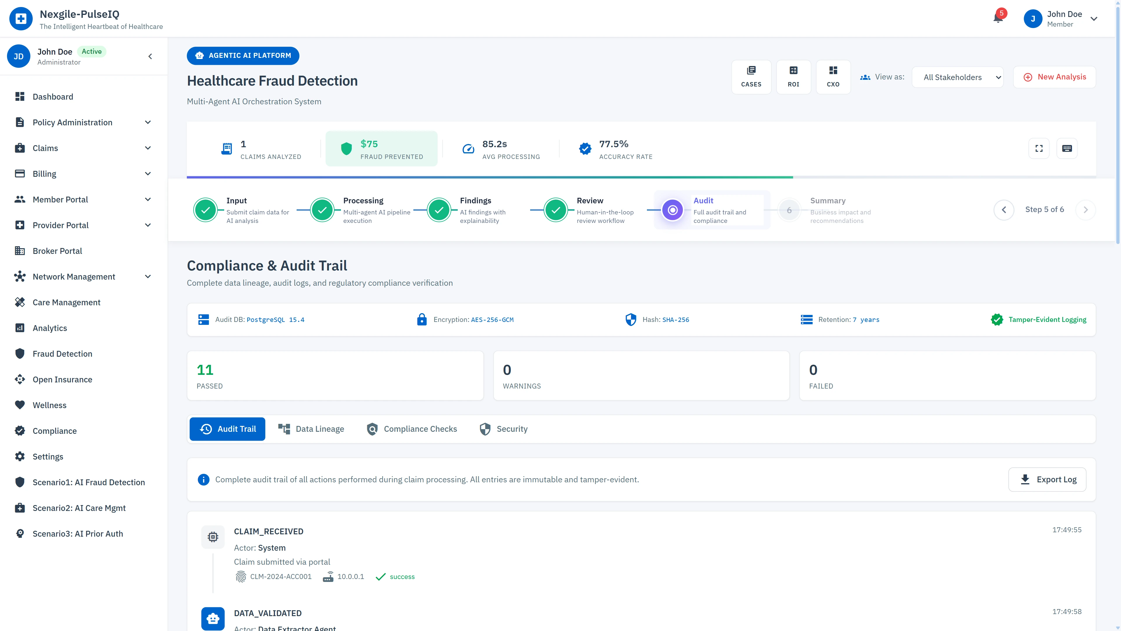 Compliance & Audit Trail - Complete audit logging with encryption, tamper-evident records, and regulatory compliance verification