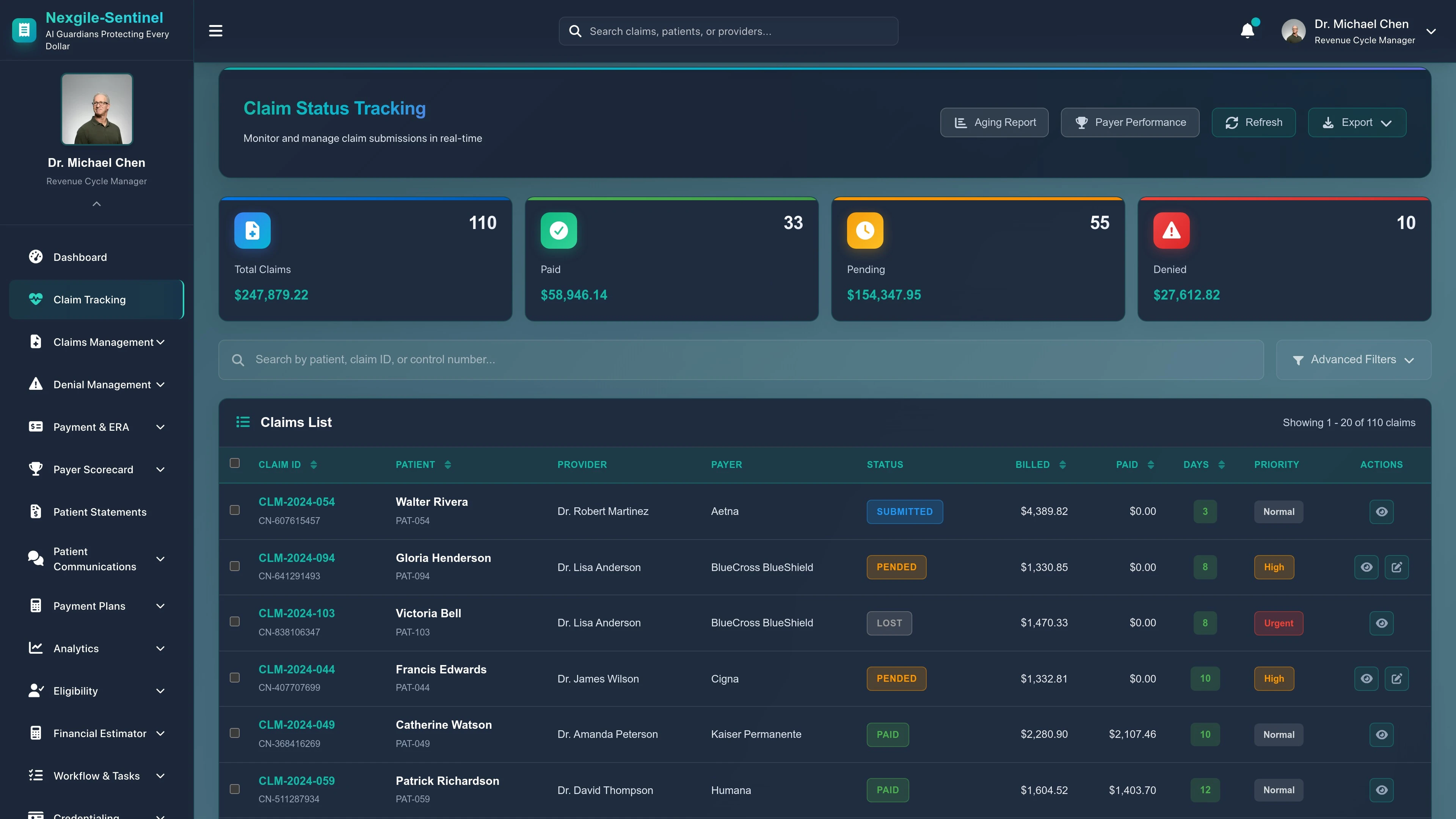 Claim Tracking Portal - Main Dashboard