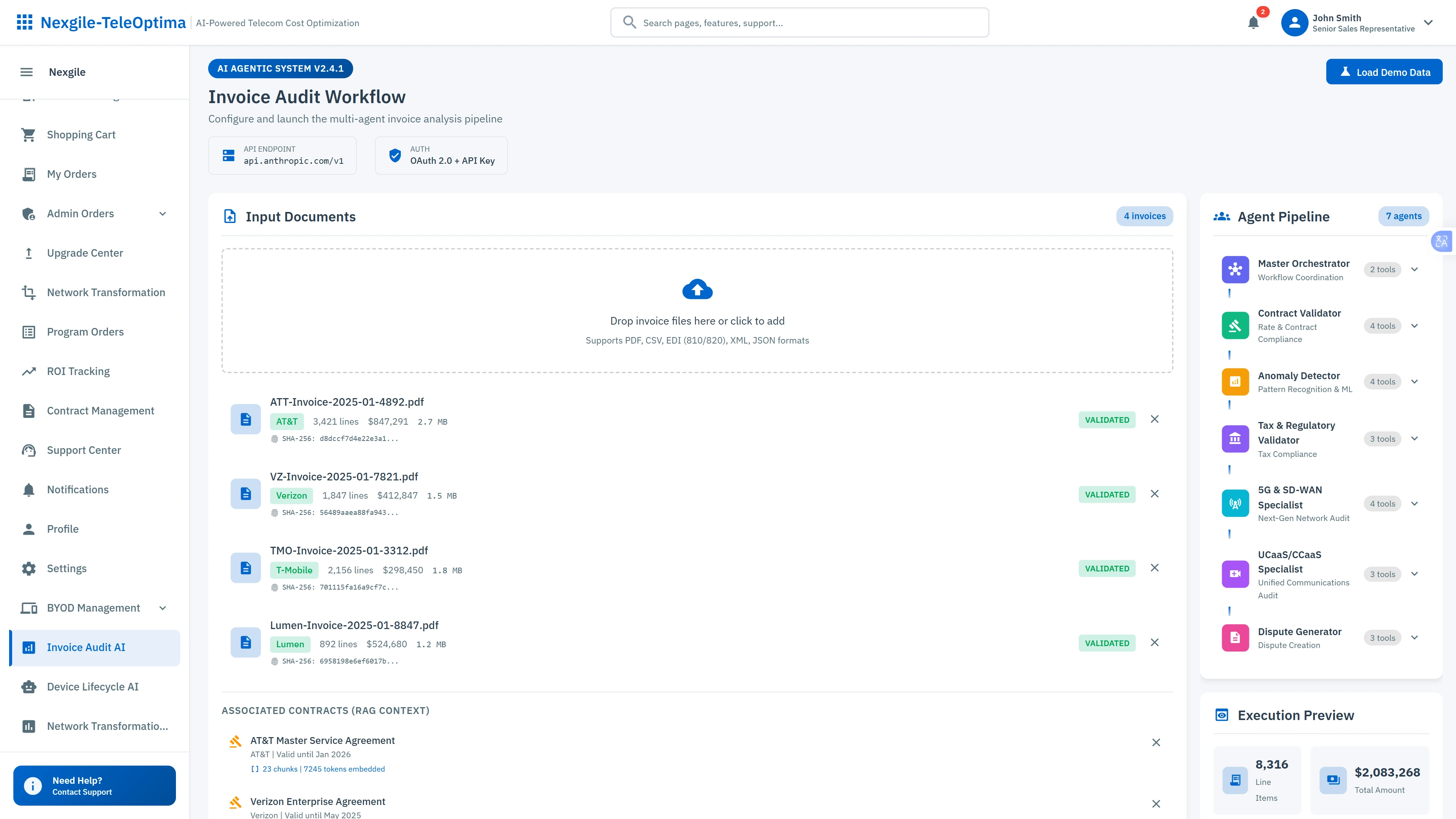 Invoice Audit Workflow Configuration - Upload invoices and configure the 7-agent AI pipeline for automated billing analysis