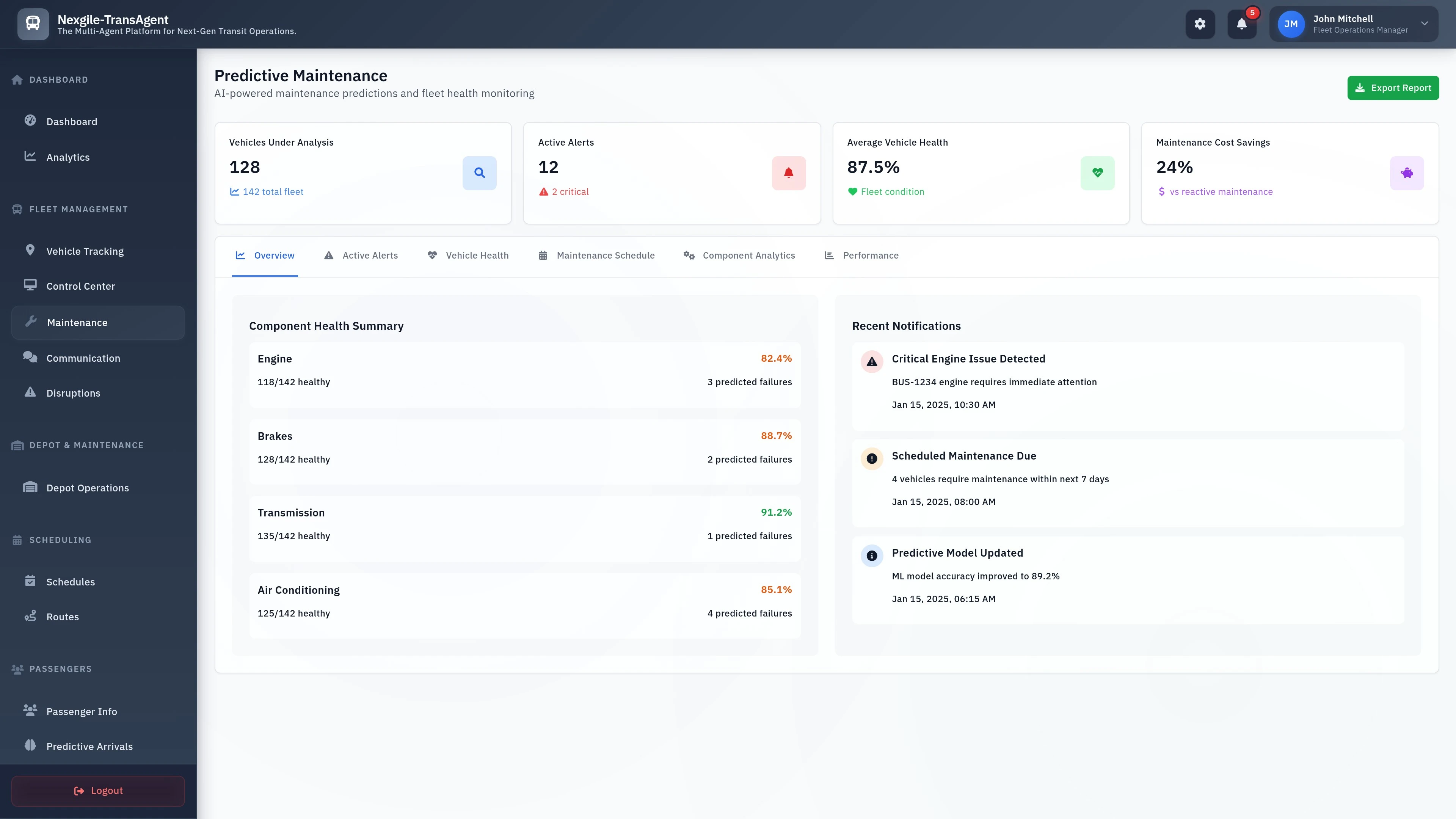 Predictive Maintenance Dashboard - Fleet monitoring and maintenance optimization interface
